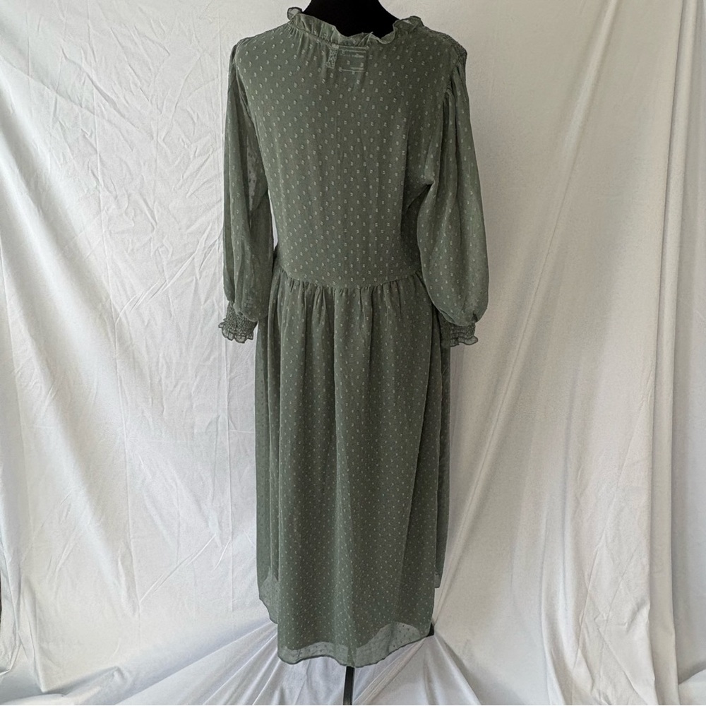 ASOS | ASOS Design Green Long Sleeve MIDI Dress Cuffed Sleeves Sz US 12 - Picture 2 of 5